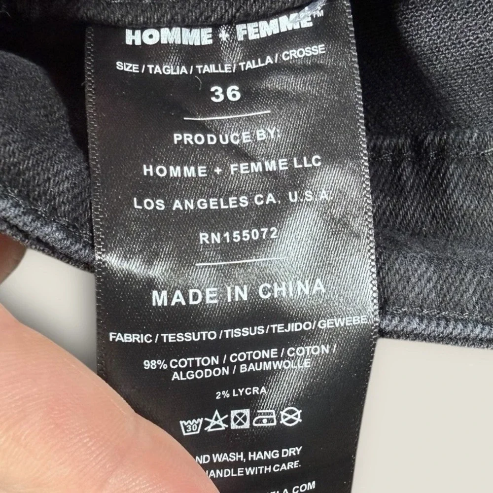 Homme Femme Distressed & Logo‎ Patch Jeans BRAND NEW Sz 36 Denim Black